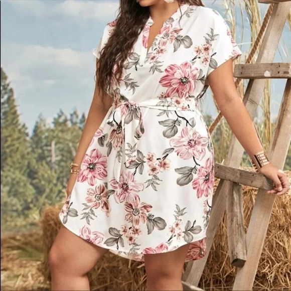 Boho Floral Print Mini Dress — Tie Waist Summer Dress | Sizes S, M, L - Picture 6 of 6